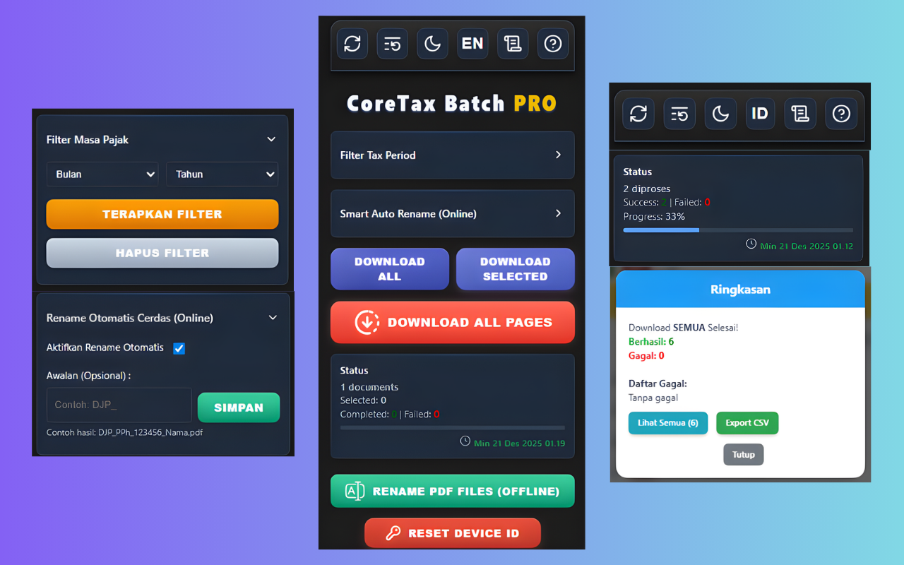 Proses batch download otomatis CoreTax DJP